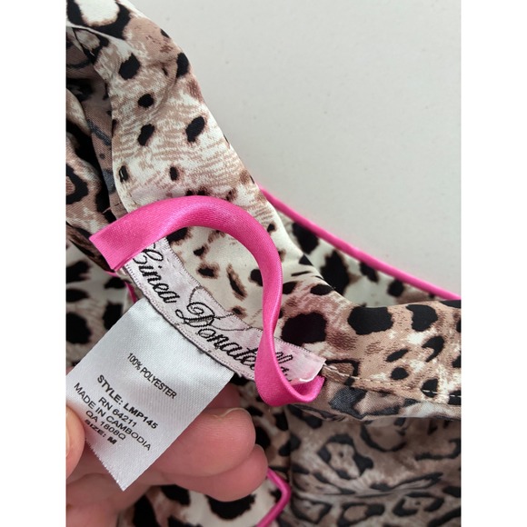 Linea Donatella Leopard Print Pajama Set Top Pants Pink Trim Women's M - Picture 7 of 7